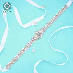 (1PC)Silver Rhinestones Bridal belt diamond wedding dress belts crystal satin wedding sash for wedding bridesmaid dress  WDD1141