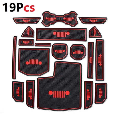 19 개 고무 도어 그루브 매트 미끄럼 방지 매트 미끄럼 방지 게이트 슬롯 컵 패드 도어 인테리어 장식 자동차 스타일링 2018 JL 랭글러