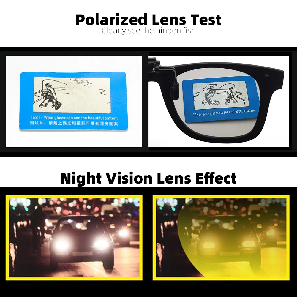 2024 Flip Up Clip on Sun Glasses for Men Driving Glasses Clips Light Fishing Female Anti-UVA UVB Polarized Night Vision Lens