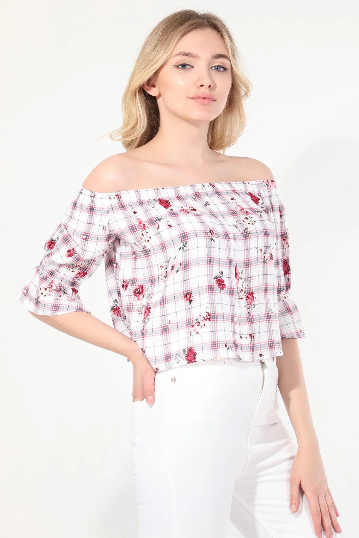 Women Print Strapless Blouse