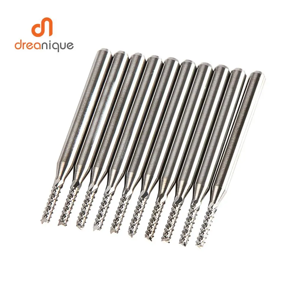 10 pz/set Punte per fresa per mais in metallo duro solido D0.8, 1.0, 1.6, 1.8, 2.4, 3.1 PCB Fresa CNC Utensili per fresatura da taglio