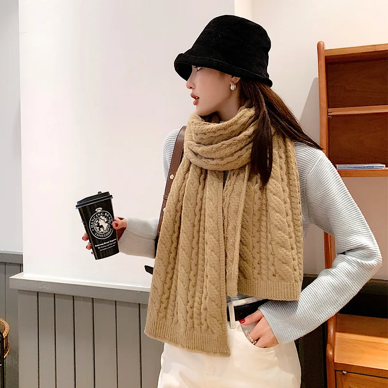 

New Winter Poncho Knitted Scarf Fashion Women Long Scarves Female Vintage Shawl Soft Warm Pashmina Thickened Wool Cape