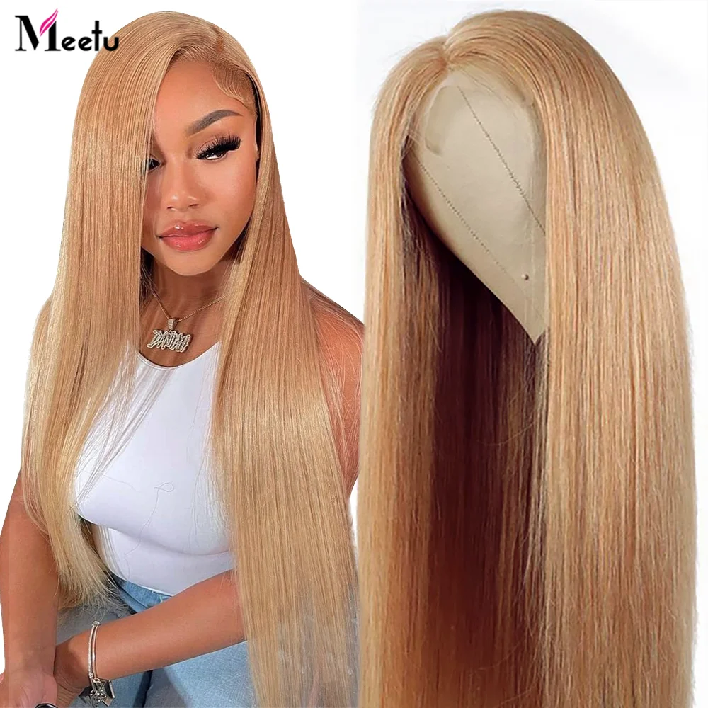 

Meetu Bone Straight Color 27 Honey Blonde Lace Front Wig 5x5 Lace Closure Wig Colored Human Hair Wigs for Women Closure Wig