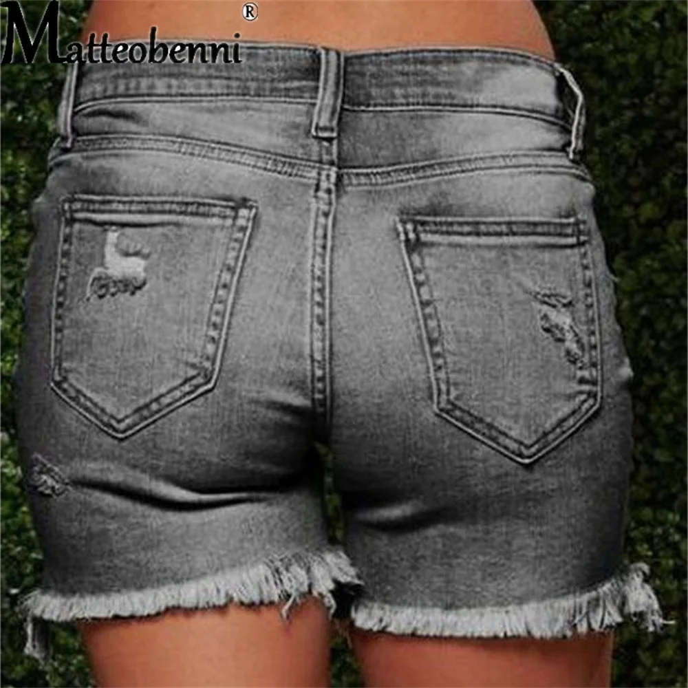 2021 Fashion Ripped Denim Shorts Women Summer Vintage Casual Water Wash Jeans Shorts Ladies Sexy Slim Raw Edge Streetwear Shorts