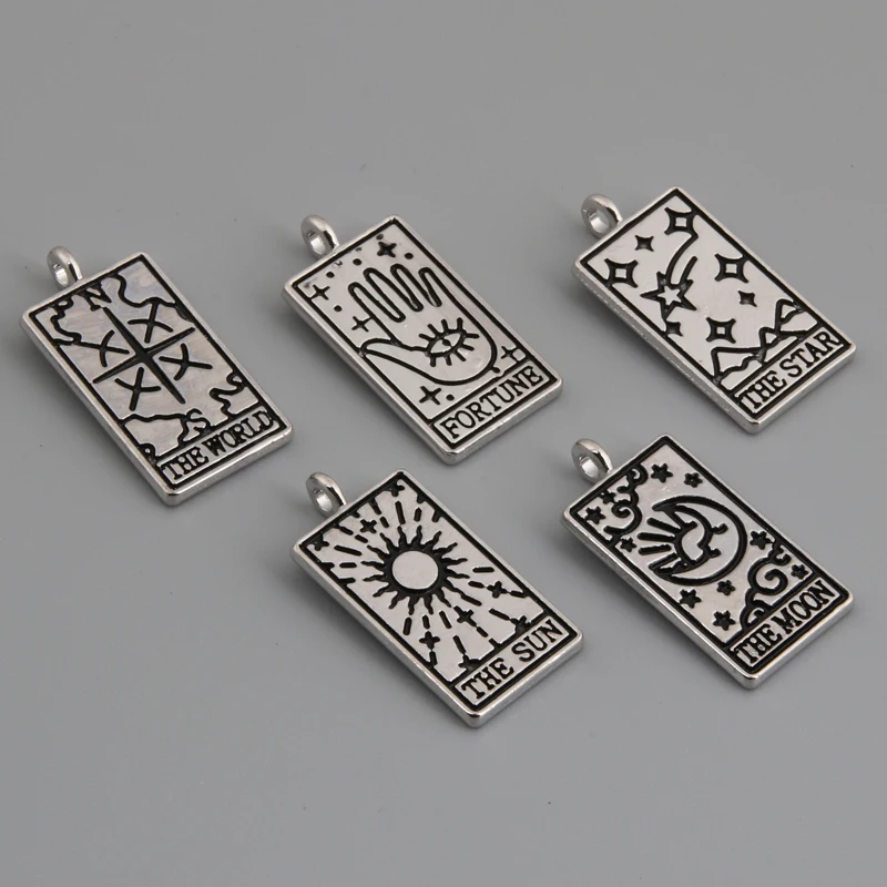 20pcs Silver Color 26x13mm Divination Tarot Charms Moon Sun Fortune Predict Pendant For DIY Handmade Jewelry Making Accessorie