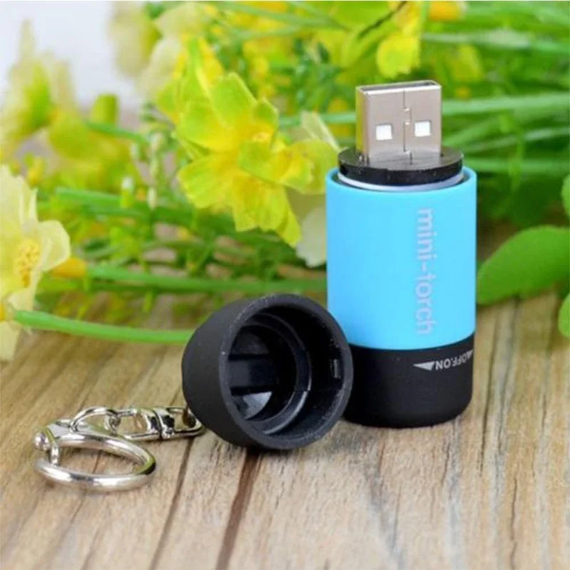 USB Rechargeable Key chain Flashlight Mini Keychain Pocket Torch LED Lamp Outdoor Camping light USB Charger Multi-color