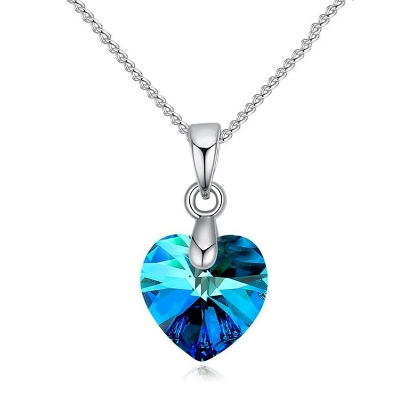 Heart Necklaces Pendant Crystals for Women Girls Gift Silver Chain Girl Jewelry