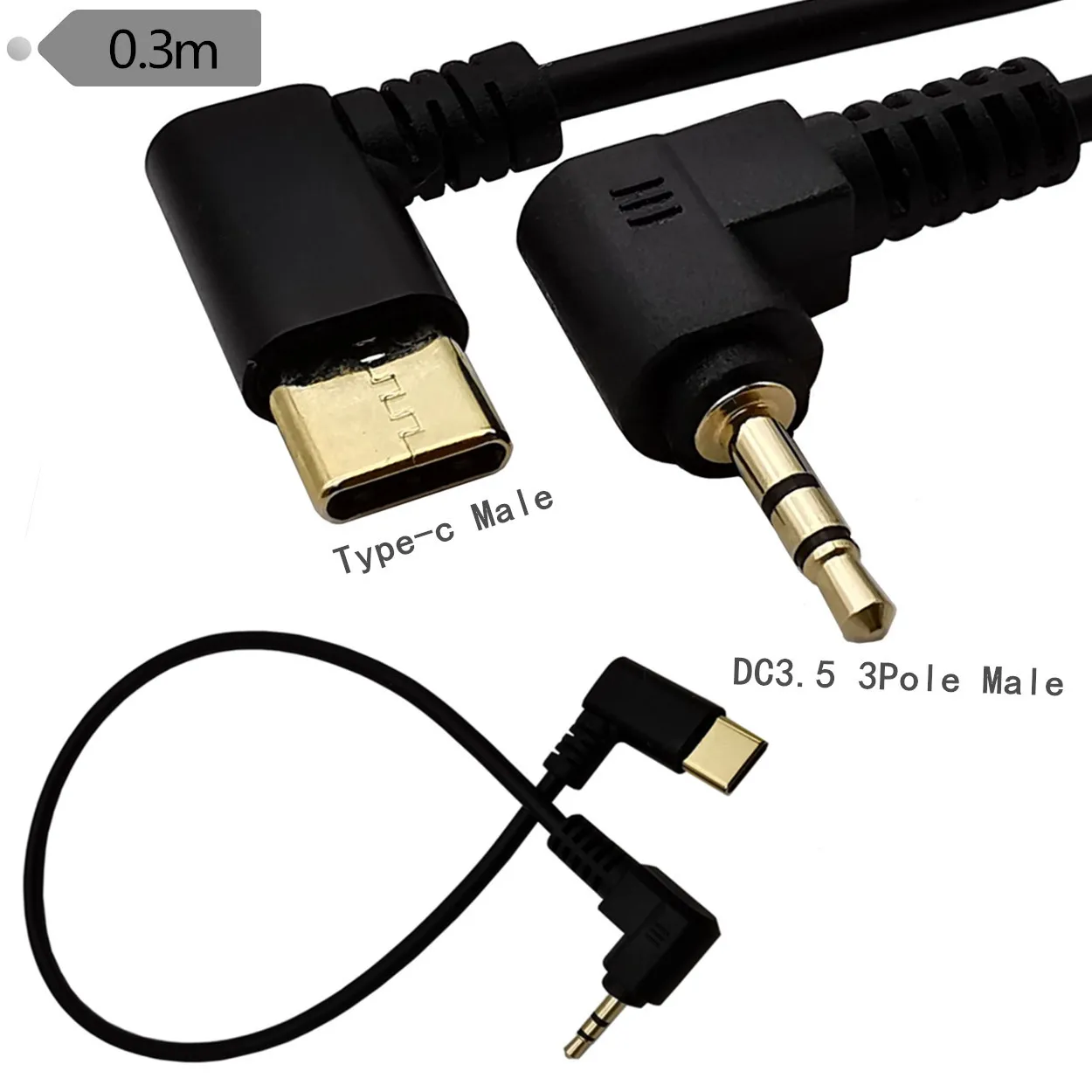 3.5mm 2.5mm Audio to USB C Cable, 90 Degree angle USB Type-C to 2.5 3.5 mm elbow Male AUX Headphone Jack 0.25cm cable 1FT