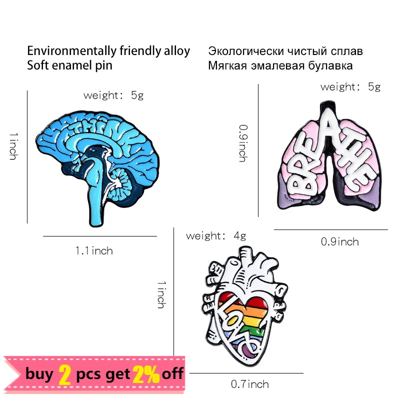 Anatomy Heart Brain Lung Enamel Pins Organ Cartoon Brooches Wholesale Medical Badges for Bag Lapel Jewelry Gifts Doctor Friends