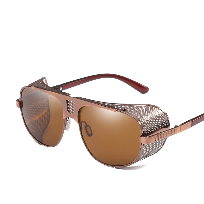 Side Shield Steampunk Sunglasses Men Luxury Brand  Vintage Windproof Goggle Red Sun Glasses Male Oversized Men Sunglasses