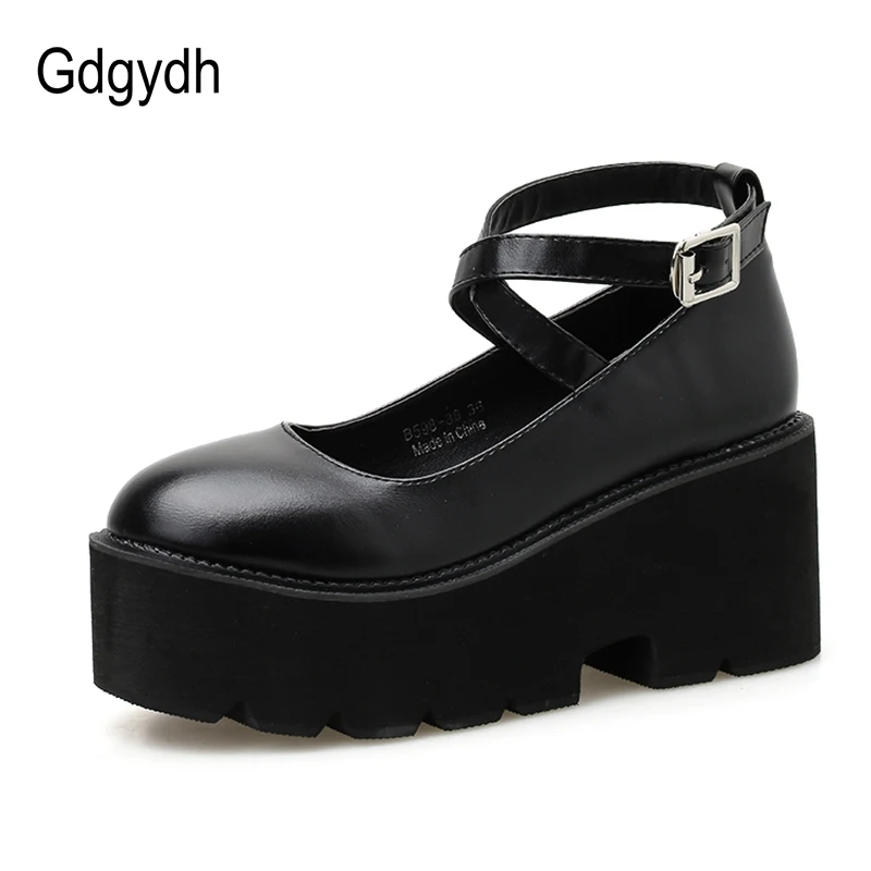 Gdgydh College Student Shoes Girl LOLITA Shoes JK Uniform PU Leather Platform Heels Ankle Strap Womens Pumps 2022 New Spring