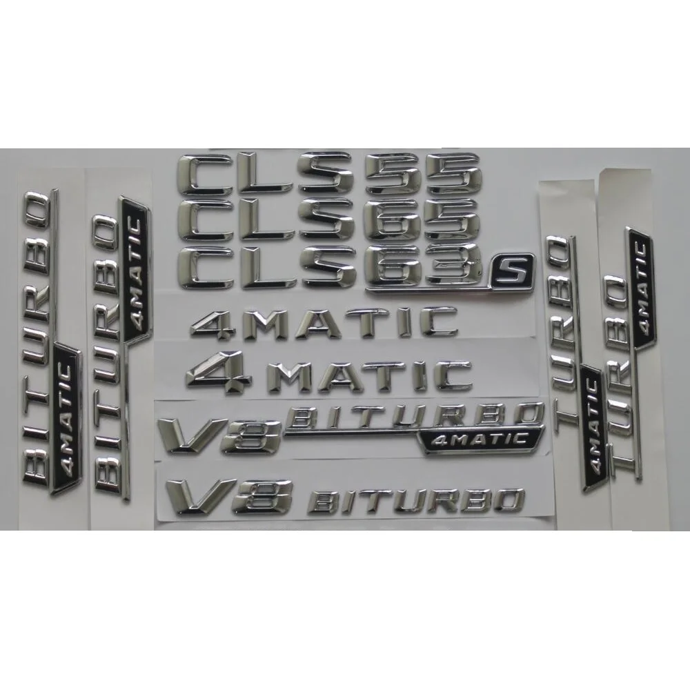 3D Chrome Trunk Fender Badge For Mercedes Benz W218 CLS53 CLS55 CLS63 AMG Symbols V8 BITURBO TURBO 4MATIC Emblems