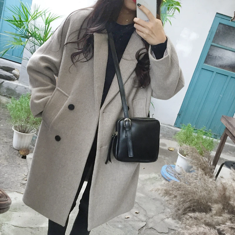 

Wool Blend Coat Women Casual Long Sleeve Turn-down Collar Jacket Outerwear 2019 Autumn Winter Slim Woolen Coat Female Overcoat