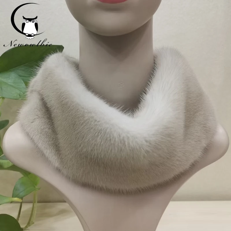 Women's Winter 100% Real Mink Fur Scarf Double-sided Scarves Men's Wraps Neckwarmer Real Fur Rings Length 60 cm width 10cm