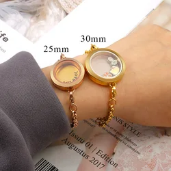 Carvort 25mm 30mm Twist Floating Charms Clear Glass Locket Bracelet 316L Stainless Steel Screw Locket with Rolo Chain
