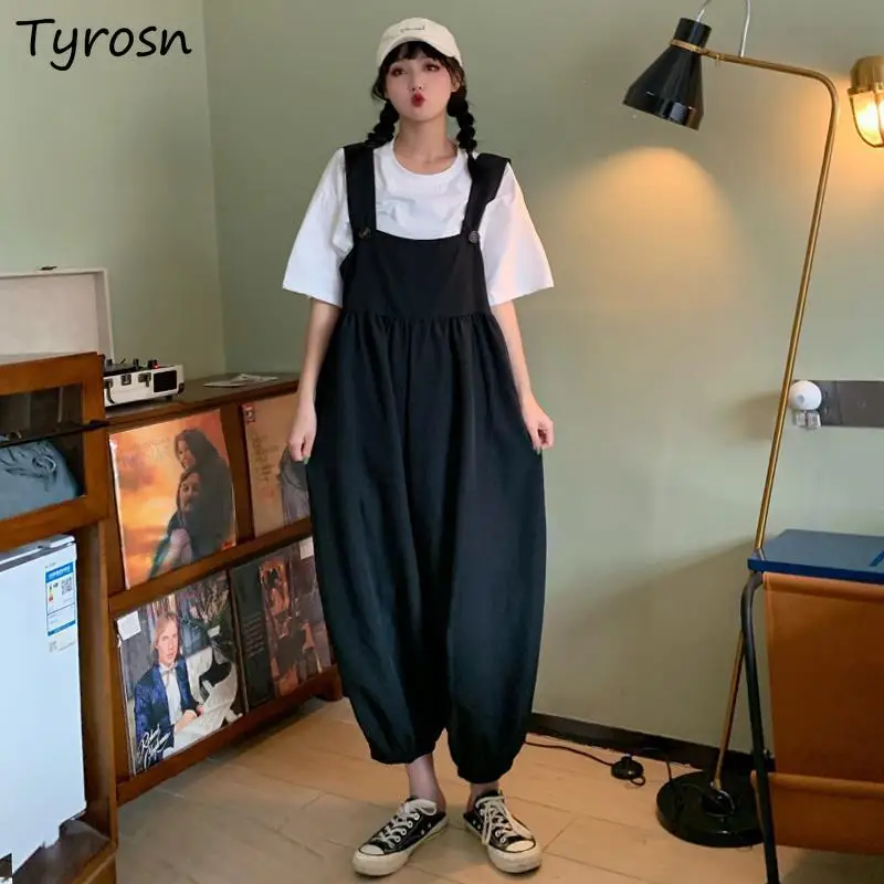 

Jumpsuits Women Design Button Bloomers Suspenders Trousers Casual Streetwear Stylish Loose Wide Leg Jump Suit Mujer Ulzzang Chic