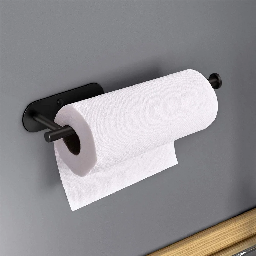 Stainless Steel Paper Towel Holder Self Adhesive Toilet Roll Paper Holder No Punching Kitchen Bathroom Lengthen Storage Rack