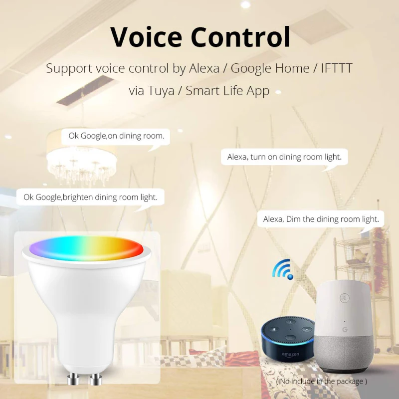 TUYA Wifi Smart GU10 Bulb Spotlight Dimmable LED Bulb التحكم الصوتي يعمل مع Alexa Google Home Yandex Alice