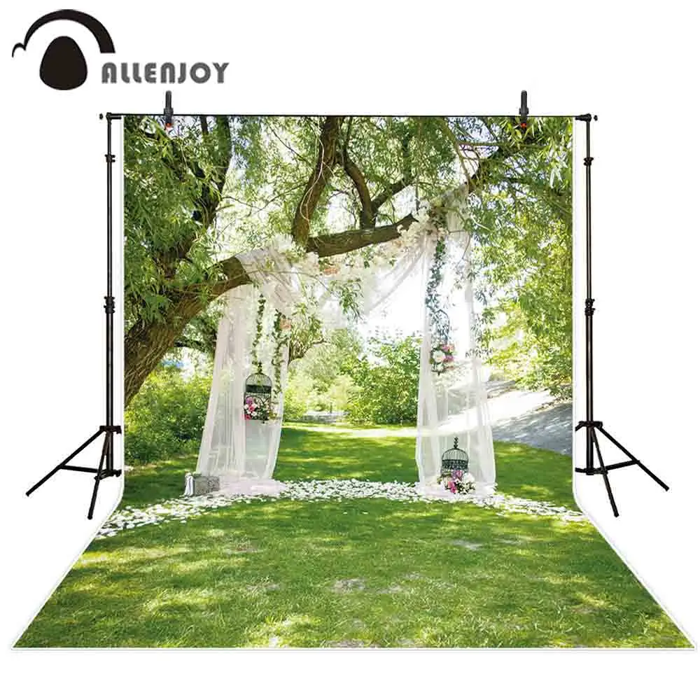 Allenjoy wedding photography backdrop spring garden grass forest flower Gate Curtain background photocall photophone studio