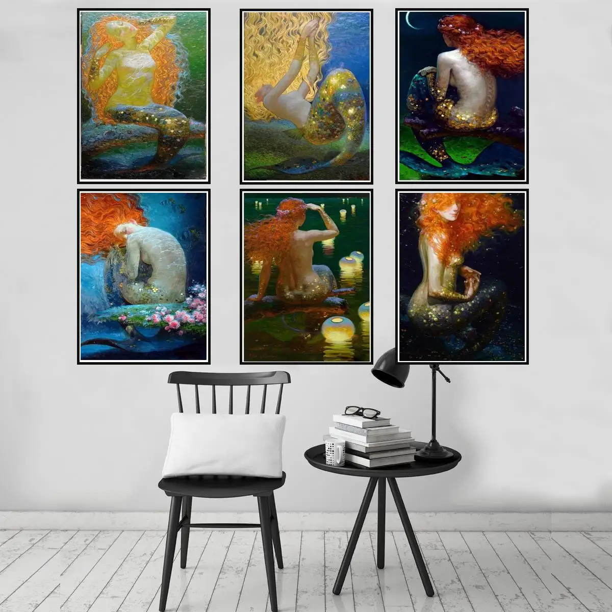 Colorful Mermaid Different Poses Wall Painting Posters and Prints Canvas Painting Wall Art for Kids Living Room Home Decoration