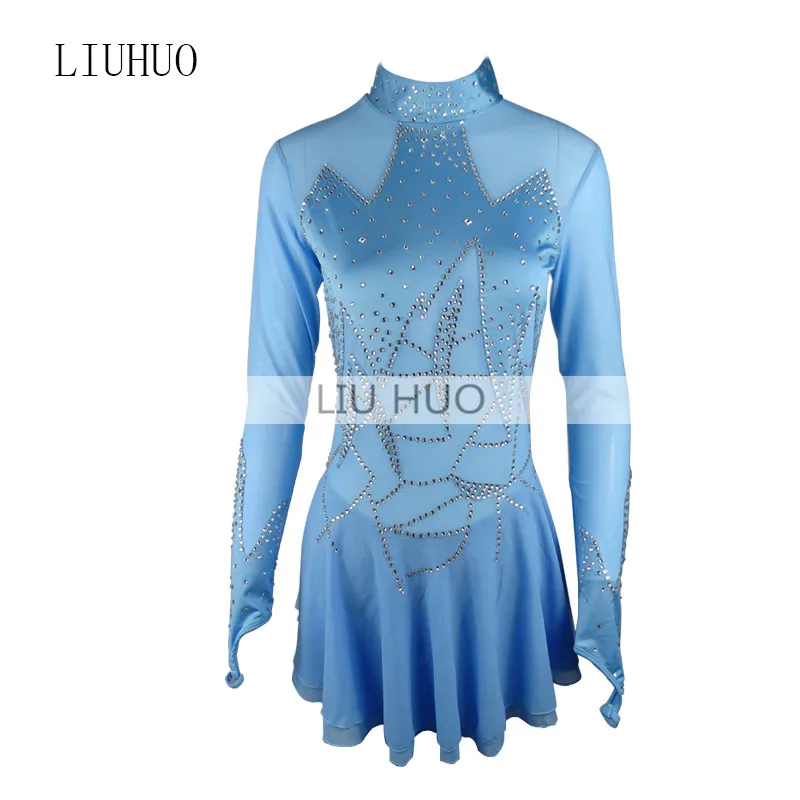 

LIUHUO Figure Skating Dress Women's Girls' Ice Performance Rhythmic Gymnastics Competition Leotard Roller Kid Ballet Skyblue