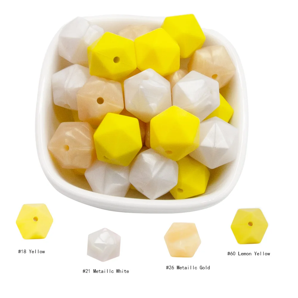 Cute-idea Silicone Beads Hexagon Beads 14mm 10pc Food Grade Silicone Teether DIY Pacifier Clips 17mm Icosahedron Beads Necklace