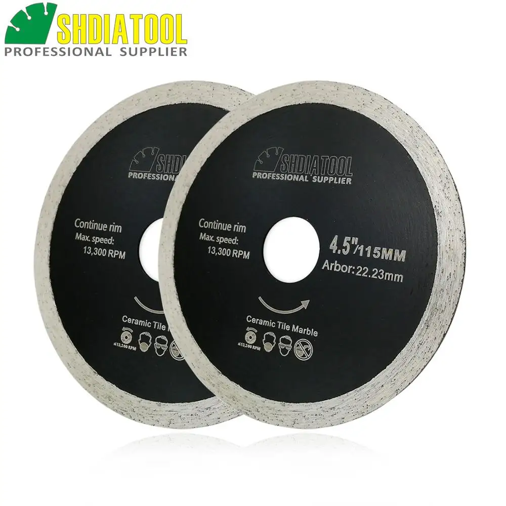 SHDIATOOL 2pcs 105mm or 115mm Hot pressed Thin Continue Rim Diamond Blades Diamond Cutting Discs Ceramic Tile Chip-free