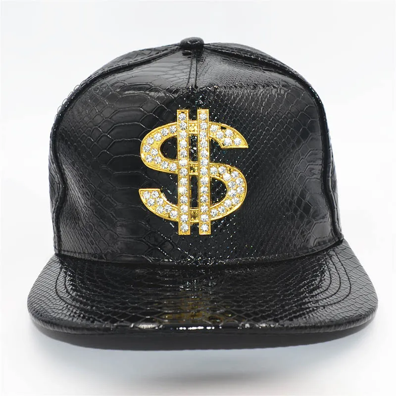 Doitbest Metal Golden dollar style mens Baseball Cap hiphop cap leather Adjustable Snapback Hats for men women