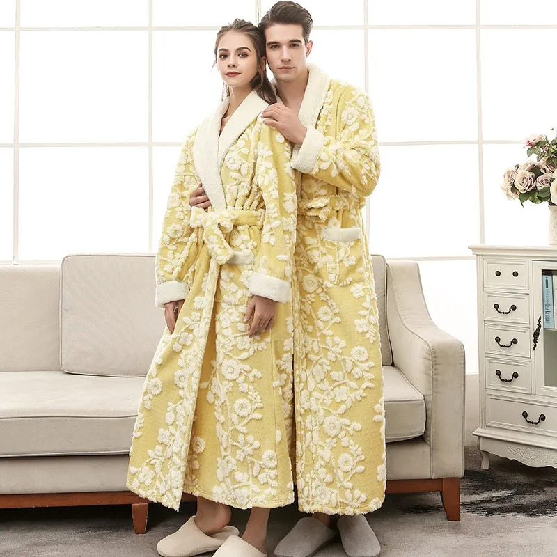 CEARPION Lovers Robe Women Winter Flannel Bathrobe Thicken Warm Kimono Bath Gown Sleepwar Night Wear Plus Size 3XL Nightgown