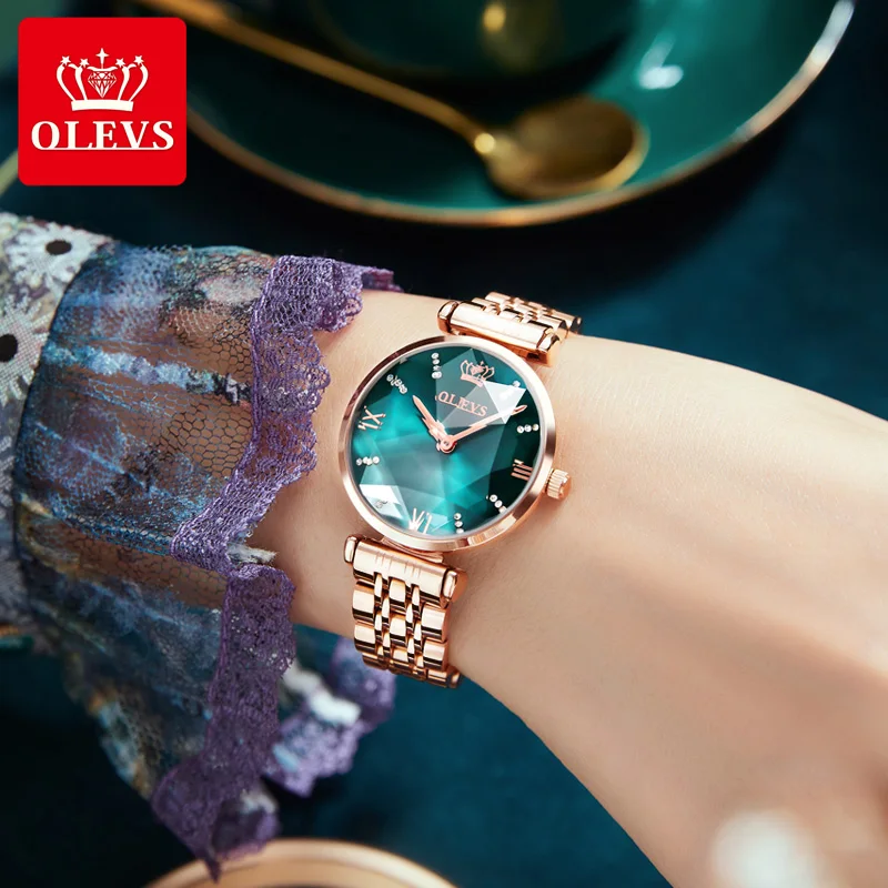 OLEVS New Women Luxury Jewel Quartz Watches Waterproof Stainless Steel Strap Watch For Women Fashion Date Clock Diamond Mirror