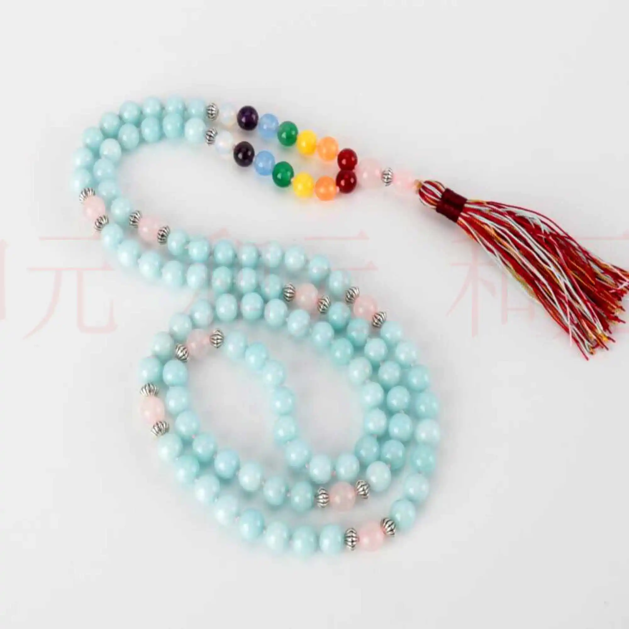 8mm 108 Natural 7 chakras aquamarine beads knot necklace Wood Healing Men's Couples Men Trendy Tranquility Mala Yoga