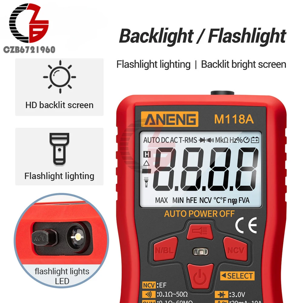 M118A AC/DC True RMS Digital Multimeter Voltmeter Ammeter Voltage Current Meter Amp Ohm Resistance Tester