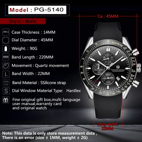 Imagen 2 del producto PAGANI DESIGN (Pagrne) nuevo reloj de cuarzo para hombre, correa de goma, reloj de lujo para hombre, reloj deportivo informal a la moda para hombre, reloj Maasculino