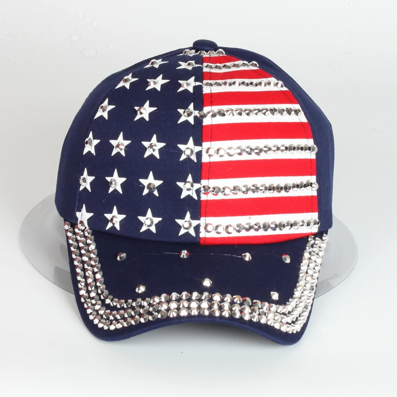 American Flag BaseballCap Rhinestone Star Denim Hat Snapback Hop Flat Hat 2