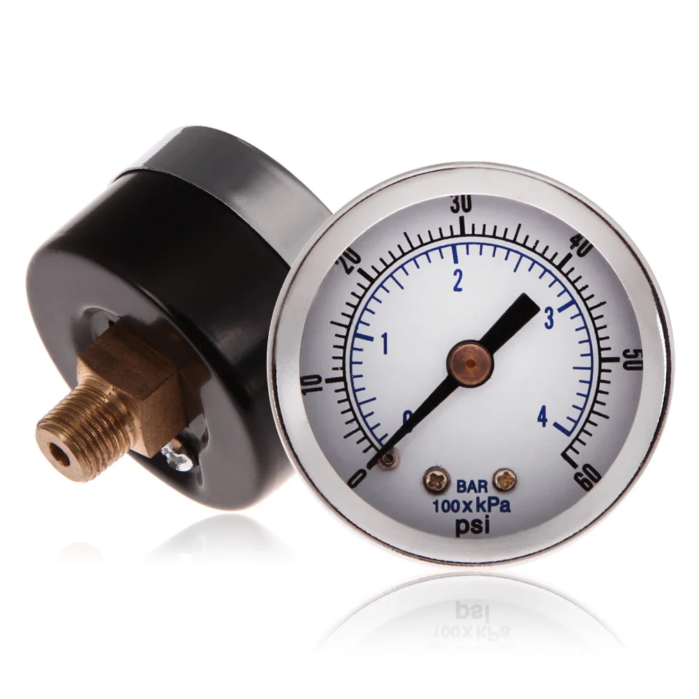 Iron Shell Bar Air Pressure Gauge Double Scale For Air Compressor 9.5/13mm (1/8, 1/4 Bsp) Thread 0~180PSI, 0~12Bar Dia 40/50mm