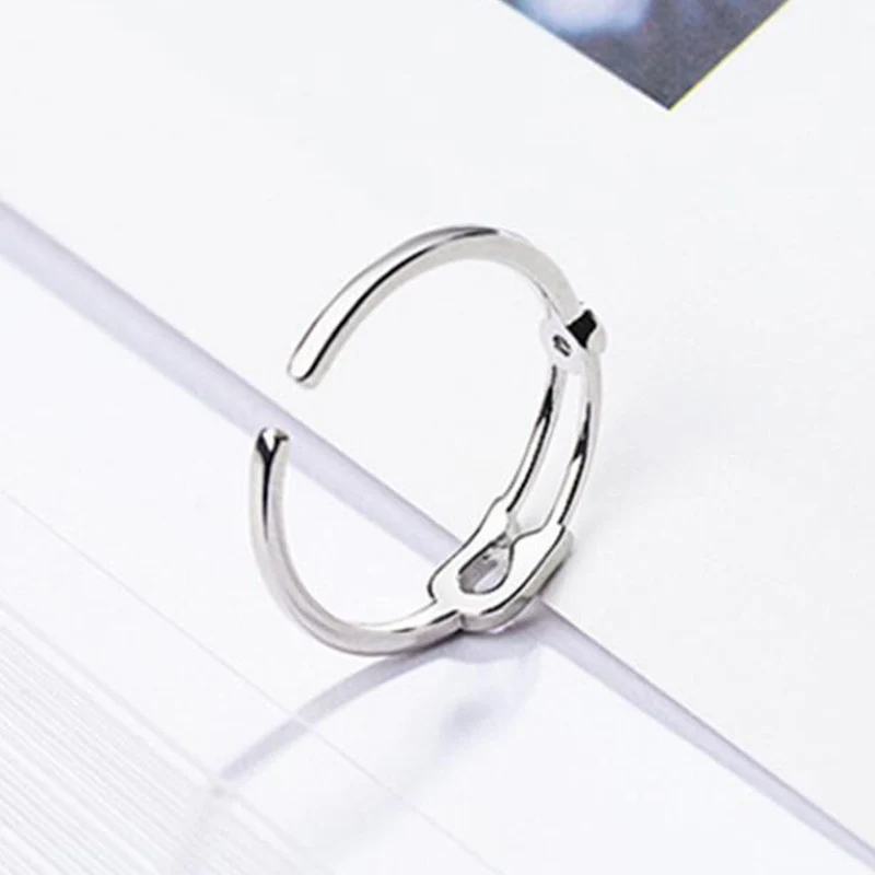 Mode Creatieve Echte 925 Sterling Zilveren Pin Ring Zirkoon Paperclip Vorm Verstelbare Ringen Voor Vrouwen Fijne Sieraden Groothandel