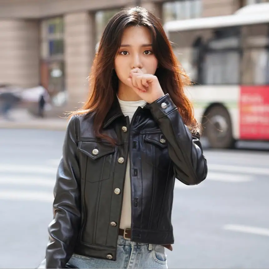 Autumn spring natural real sheep Leather Jacket Punk Style Motorcyle leather Jackets Coats Streetwear F805