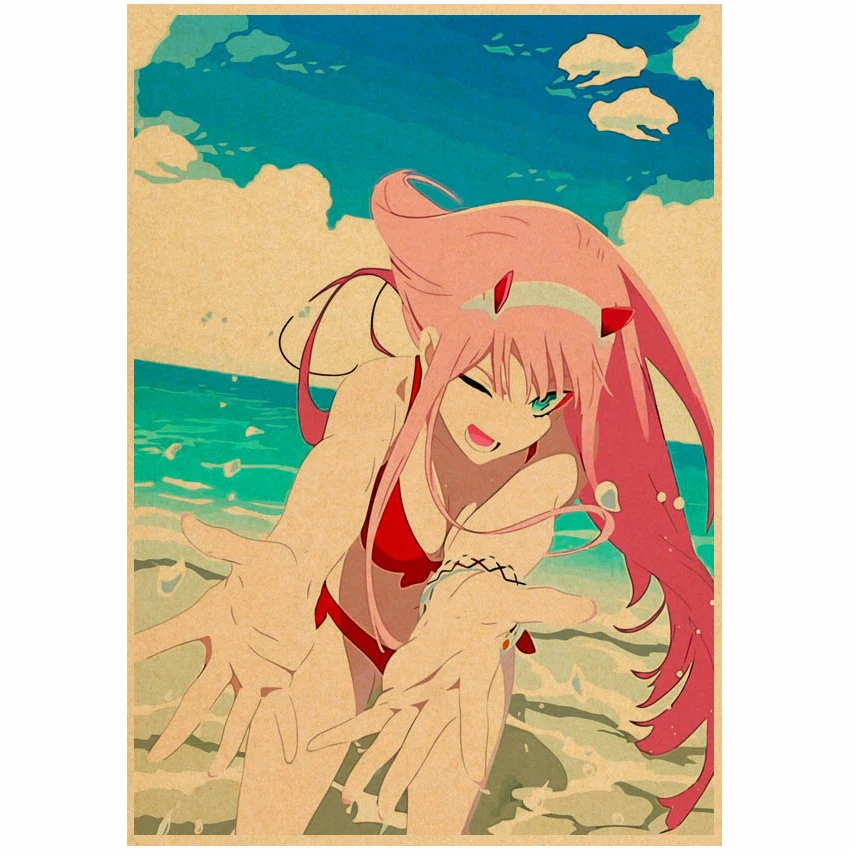 Japanese Anime DARLING In The FRANXX Retro Poster Decoration Bedroom Living Room Kraft Paper Poster Zero Two Wall Paper