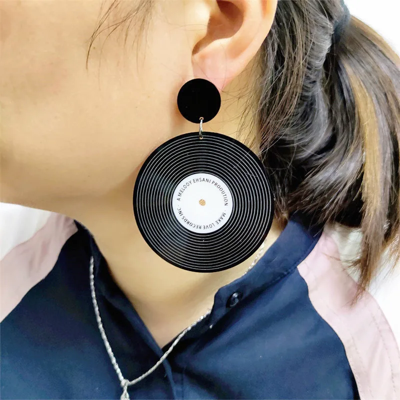 KUGUYS Vintage Vinyl Drop Dangle Earrings for Women Black White Clear Acrylic Round Shape Jewelry