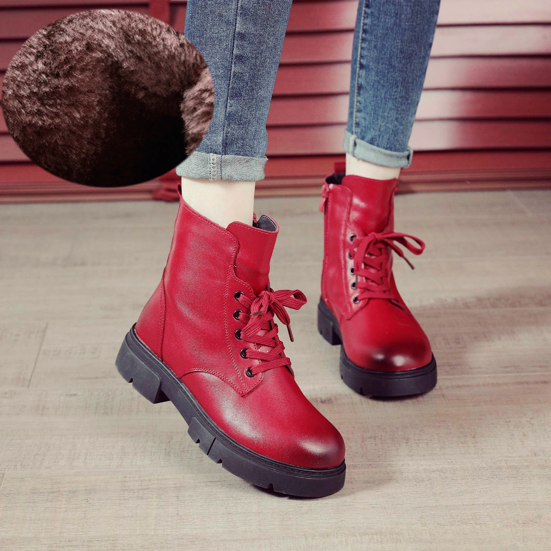 XT winter new style cotton boots high top casual single shoes genuine leather women\'s flat shoes flower lace up boots children