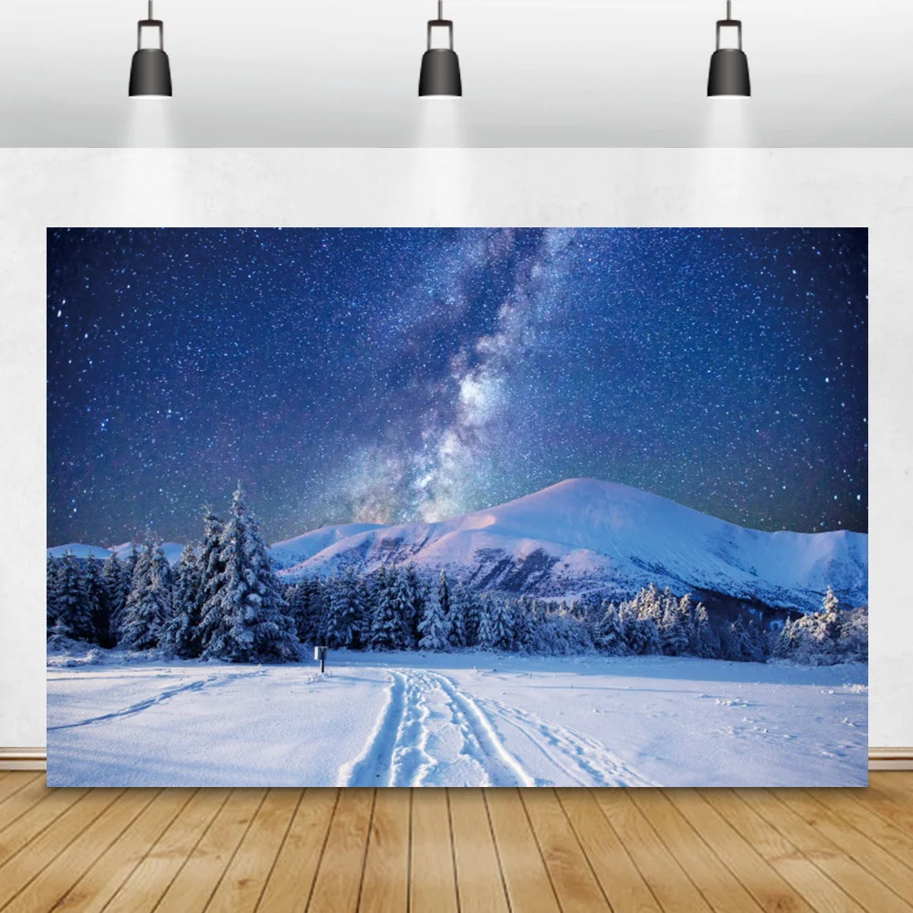 الشتاء سقوط الثلوج عيد الميلاد الصنوبر الغابات صور خلفية ليلة عرض ضوء ديكور التصوير خلفية الأسرة فوتوكورد ملصق