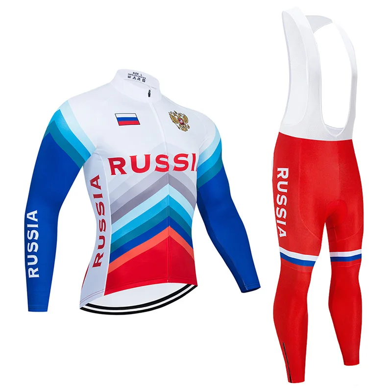 2022 Team Russia Winter Cycling Clothing Bib Set MTB Bike Jersey Ropa Ciclismo Thermal Fleece Bicycle Clothes Mens Cycling Wear