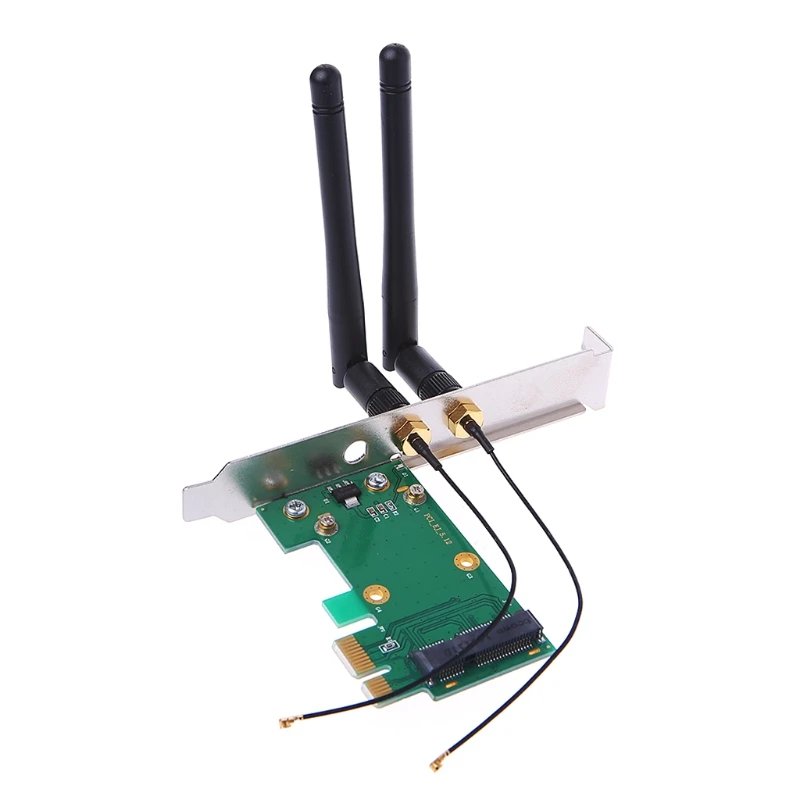 Mini PCI-E to PCI-E 1X Desktop Adapter Convertor with Two Antennas for Wireless Wifi Card
