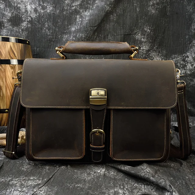Luksusowa moda 100% prawdziwej skóry mężczyzna teczki krowa skórzana torba na laptopa torba torebka Vintage na ramię prawdziwa skóra bydlęca torba na komputer 15.6"