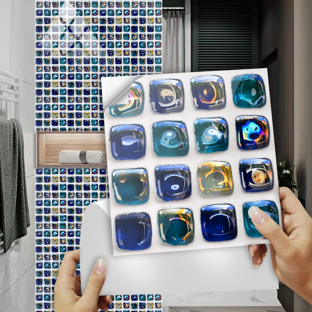 Flat Mosaic Crystal Hard Film Tile Wall Sticker Transfers Cover For Kitchen Bathroom Waistline Waterproof Peel & Stick Wallpaper