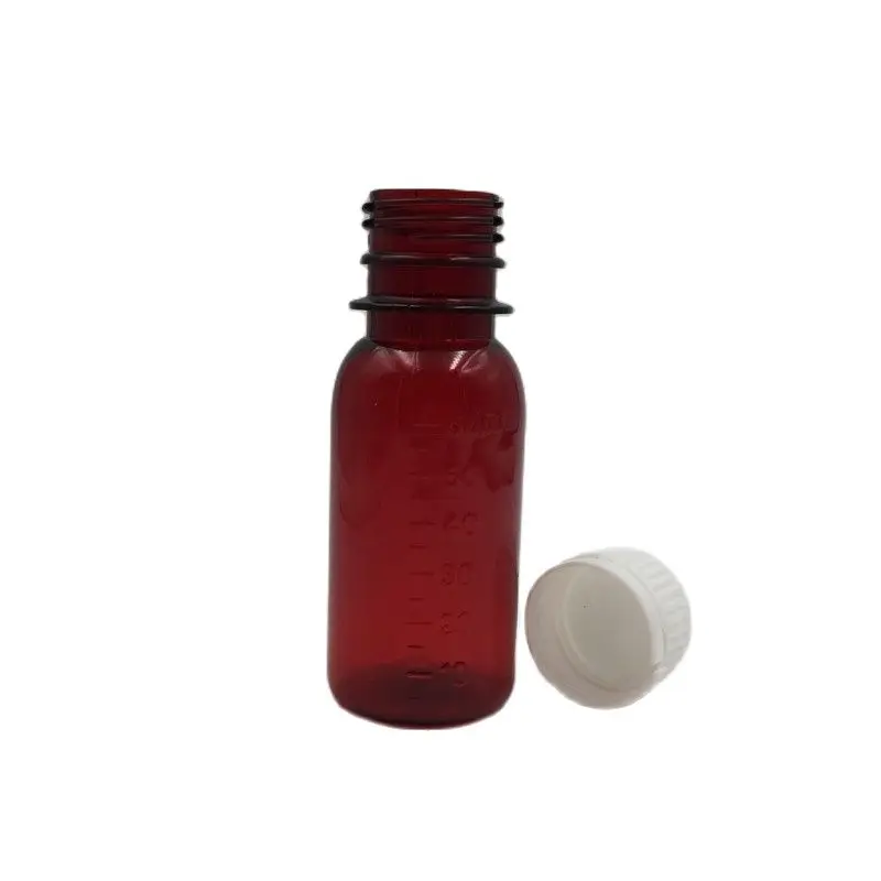 30sets  Wholesale 60ml 2oz PET Amber Color Liquid Bottle, Tamper proof Medical Liquid Graduate Bottle