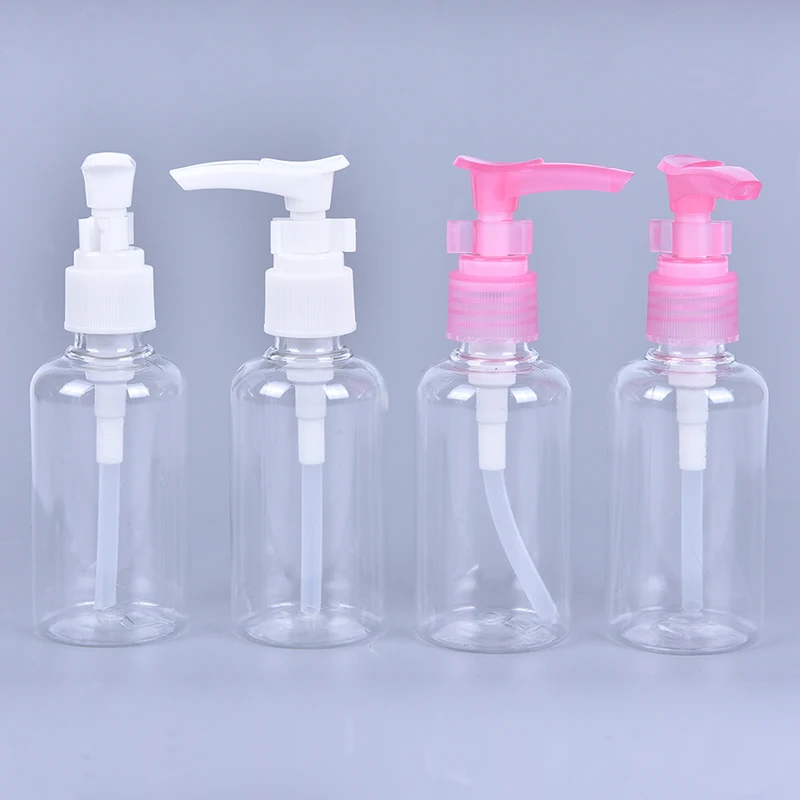 5PCS 75ml Plastic PET White/pink Press Pump Spray Lotion Bottles Cosmetic Sample Containers Travel Liquid Cream Fill Vials