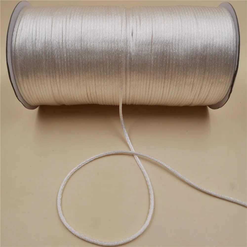 2mm White Rattail Satin Cord Thread Chinese Knot Macrame Bracelet Braided String DIY Tassels Beading Thread 10-225meters