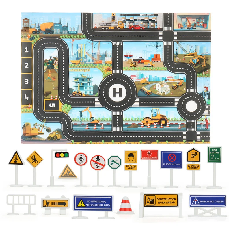 Tapis de jeu Cartoon Traffic Lea pour enfants, tapis de route, jouets d'intérieur pour petits garçons et filles, Playvirus, bébés jouant des polymères