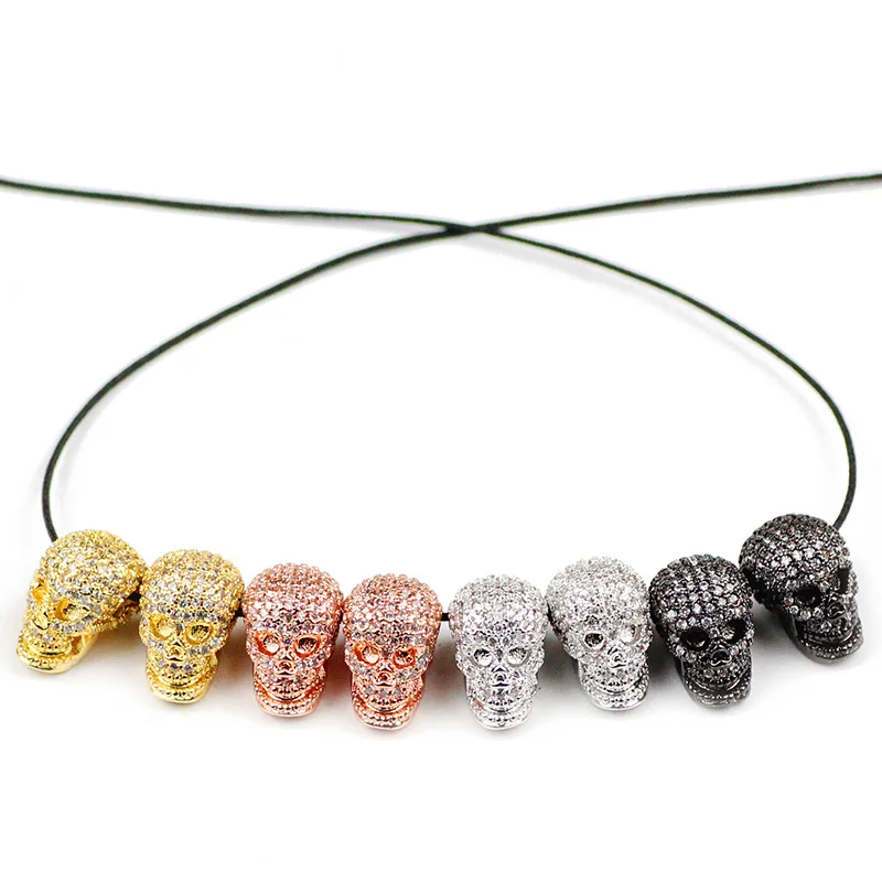 YHBZRET White Zircon Skull Pendant Copper Spacer beads Micro Pave Crystal Loose beads Jewelry making bracelet DIY Accessories